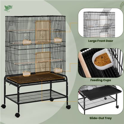 Large Parrot Cage Rolling Metal Bird Cage