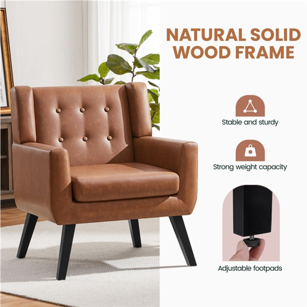 Button Tufted Armchair with Solid Wood Legs