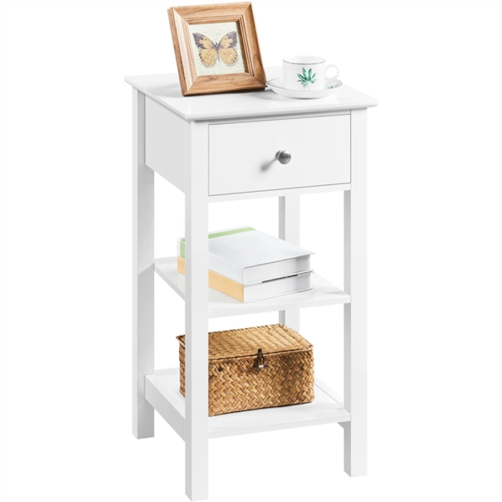 Narrow Bedside Table Nightstand with 1 Drawer 2 Shelves