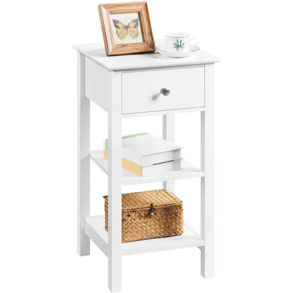 Narrow Bedside Table Nightstand with 1 Drawer 2 Shelves