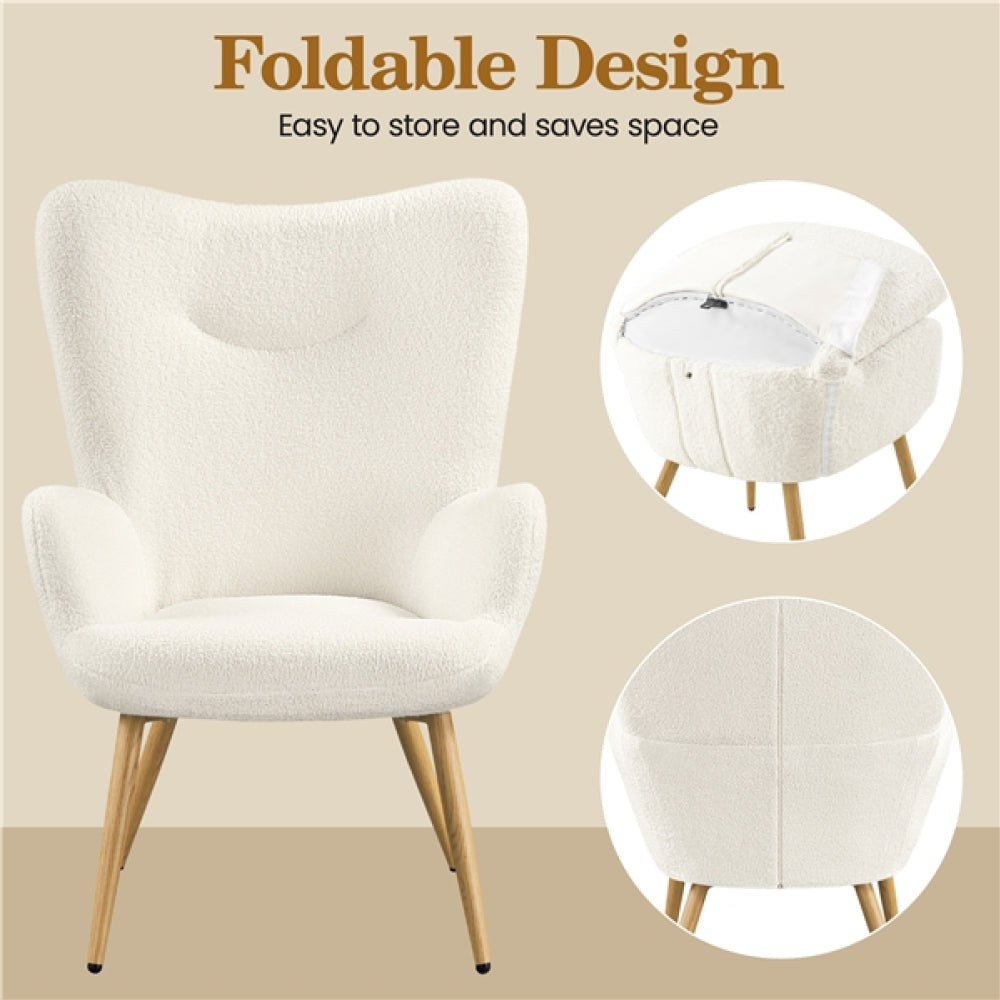 Boucle Fabric Armchair Accent Chair with Wood-tone Metal Legs