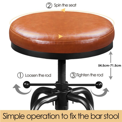 Vintage Industrial Bar Stool Rustic Swivel Bar Stool Round Faux Leather Metal Stool