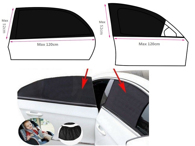 4pcs/set Car Front & Rear Side Window Sun Shade Cover Visor Mesh Shield Sunshade