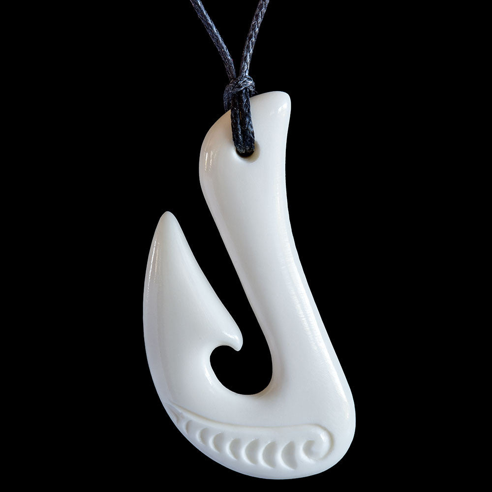 Bone Pendant, Medium Matau-Hook, with engraving
