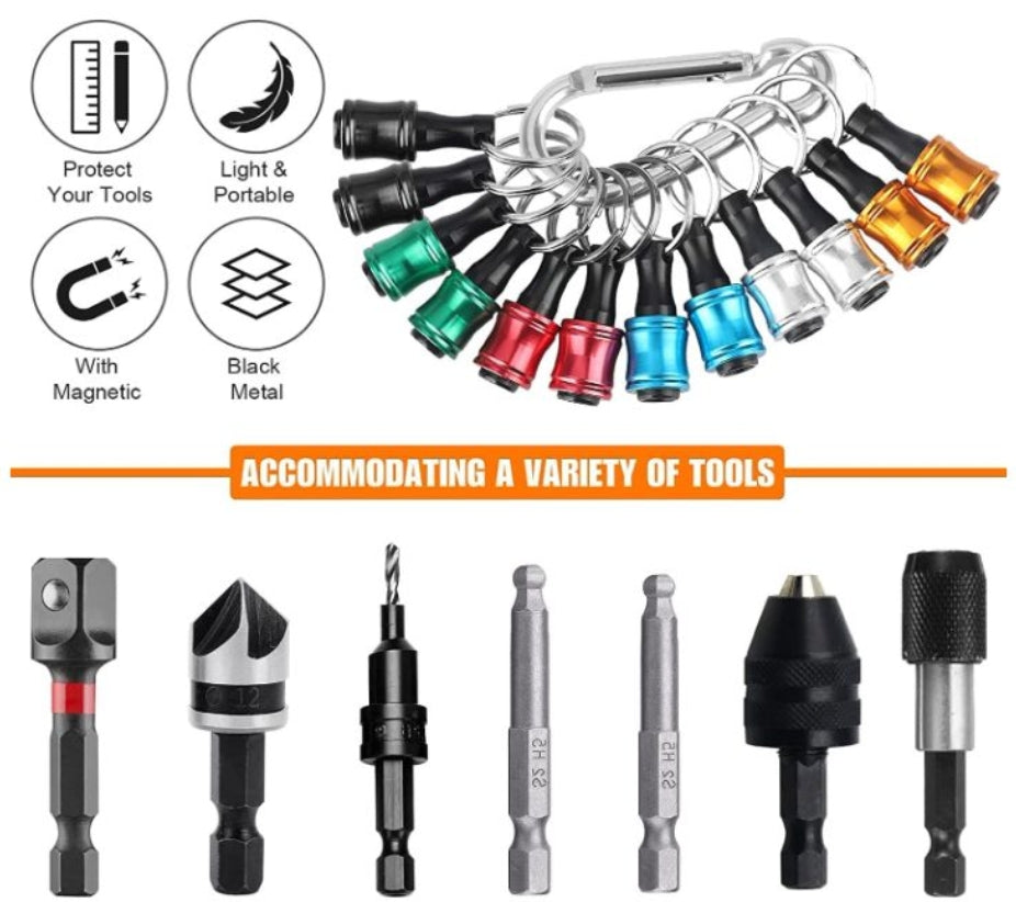 12PCS 1/4 Inch Hex Shank Screwdriver Bits Holder Extension Bar Keychain Screw