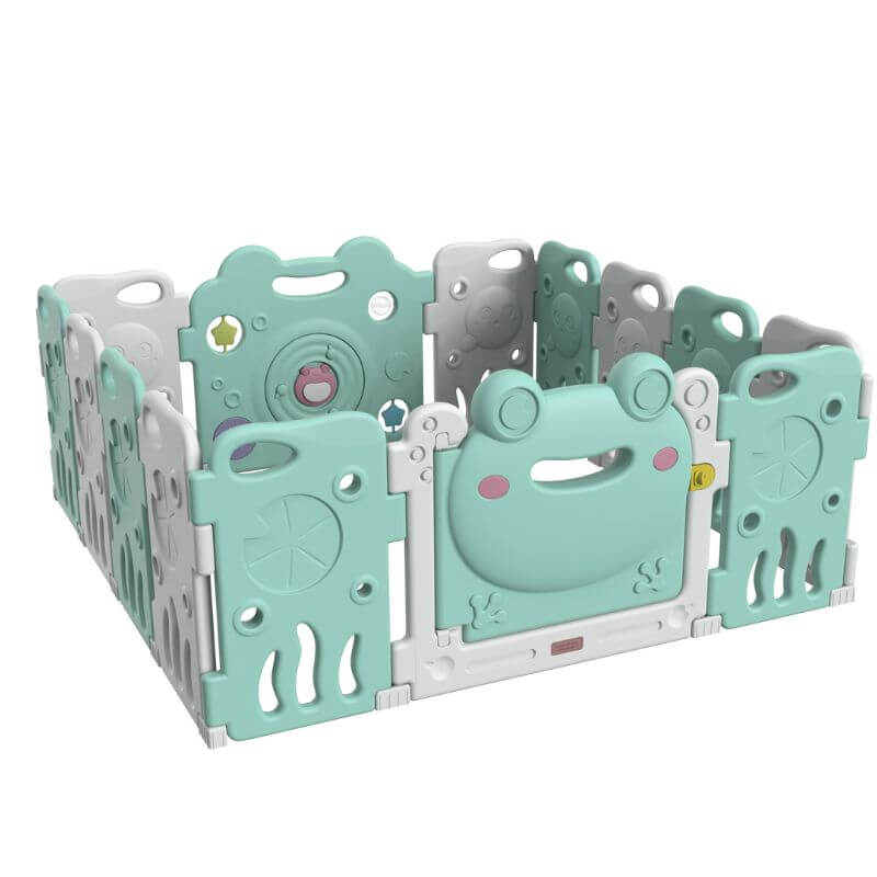 Baby Playpen - Adjustable Kids Safety Playpen | Green Frog | 14 Panels