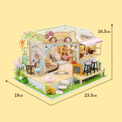 DIY Cat Café Miniature Wooden Dollhouse Kit