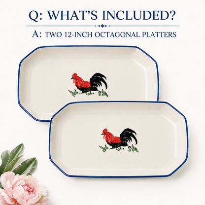 Red Rooster 12-Inch Octagonal Platters – Set of 2