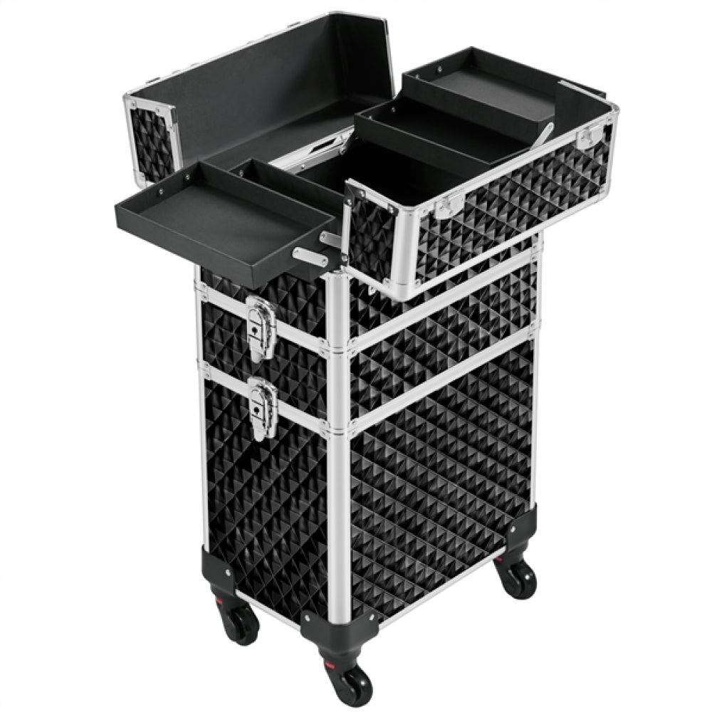 3-in-1 Rolling Makeup Train Case Portable Cosmetic Trolley