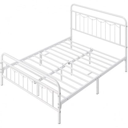 Metal Platform Bed Frame with Vintage Headboard and Footboard