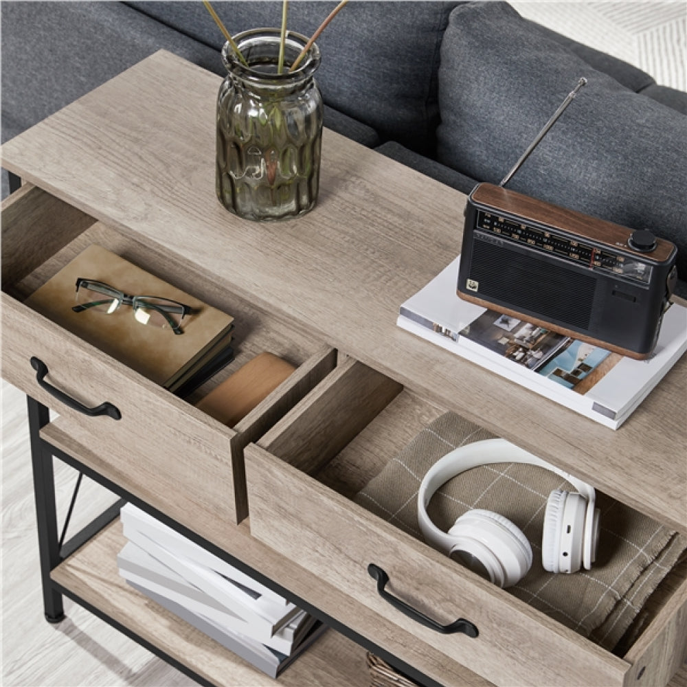 Industrial 3-Layer Console Table with 2-Drawers & 2-Shelves