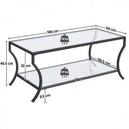 2-tier Rectangular Iron Framed Tempered Glass Coffee Table