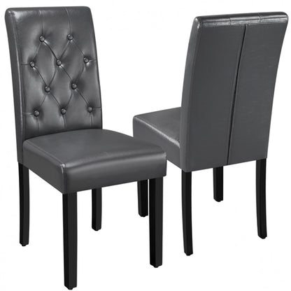 2pcs Dining Chair Button Tufted Padded Faux Leather