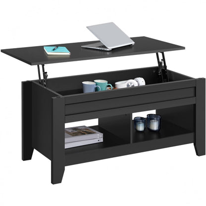 Shaker Design Lift Top Coffee Table w/Storage & 2 Open Shelves
