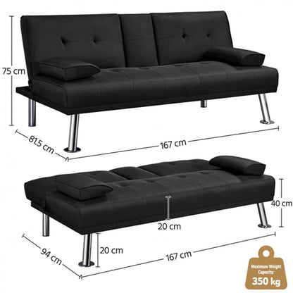 Fabric Upholstered Convertible Futon Sofa Bed