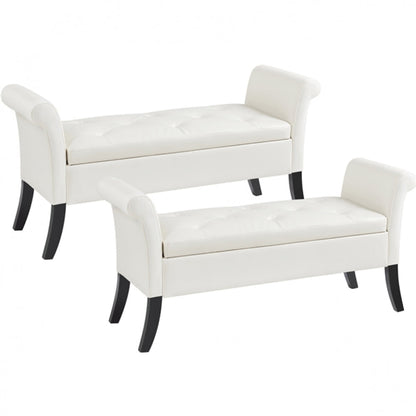 Faux Leather Accent Upholstered Multifunctional Vintage Storage Bench