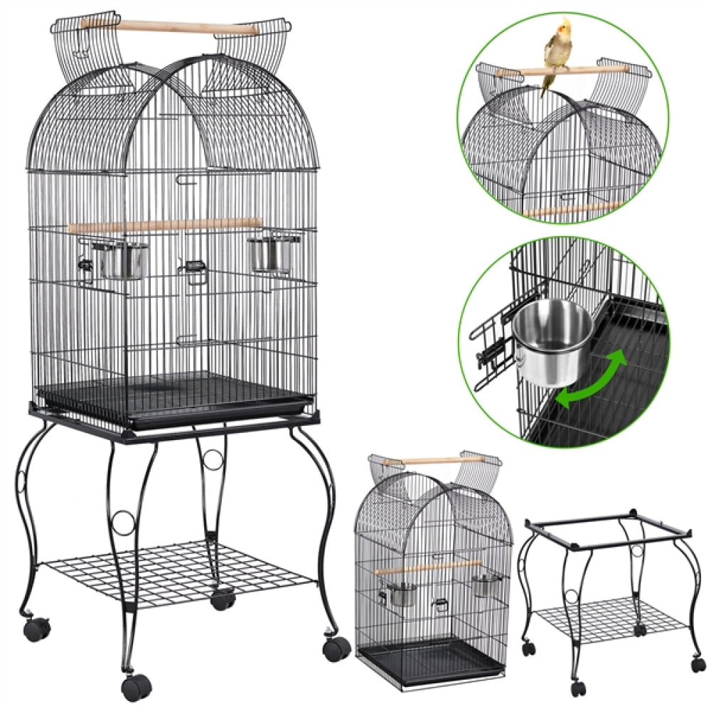 Open Top Metal Bird Cage Rolling Parrot Cage