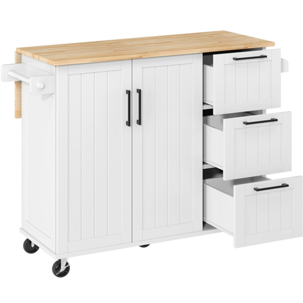 Kitchen Cart with Wood Top and Drop Leaf Breakfast Bar