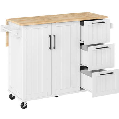 Kitchen Cart with Wood Top and Drop Leaf Breakfast Bar