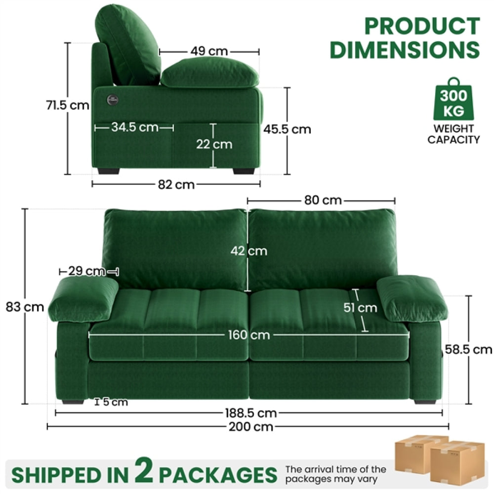 2-Seater Velvet Couch with Pillow Top Arms