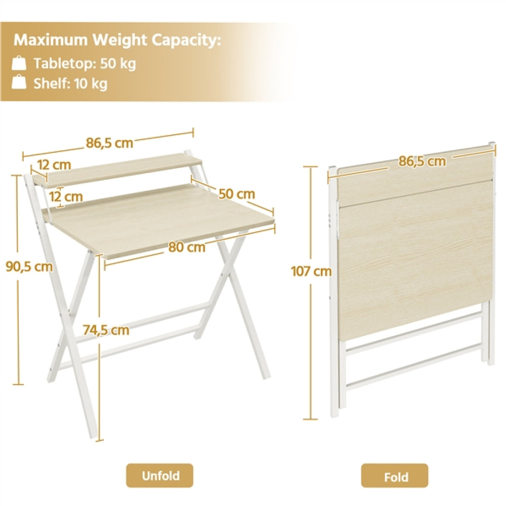 2-Tier Foldable Computer Desk w/ Monitor Shelf