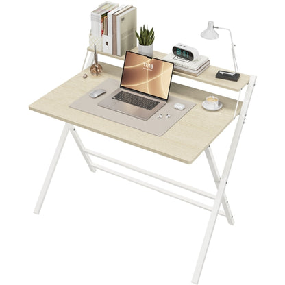 2-Tier Foldable Computer Desk w/ Monitor Shelf