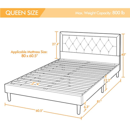 Fabric Upholstered Bed Frame Queen Size