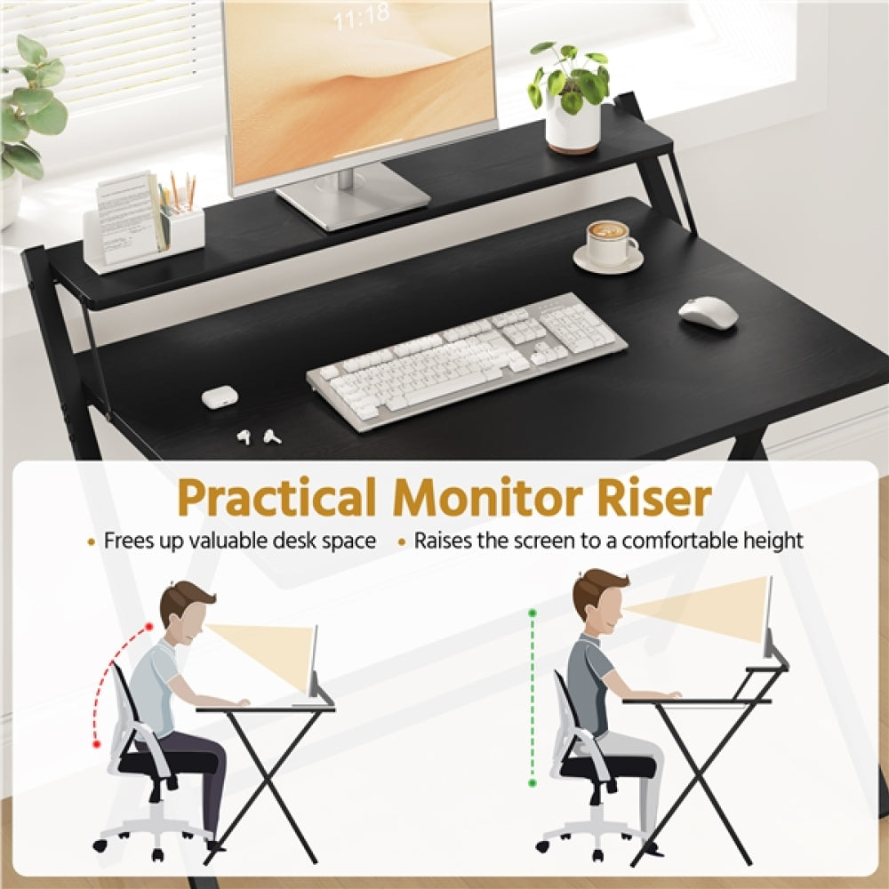 2-Tier Foldable Computer Desk w/ Monitor Shelf