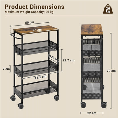 4-Tier Storage Trolley Kitchen Trolley