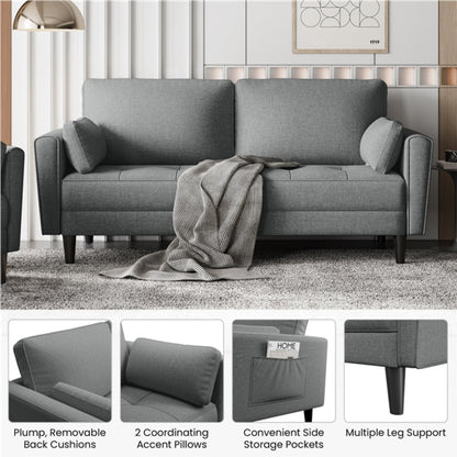 Fabric Upholstered Sofa 2 Seater Couch with Tufted Single Seat Cushion