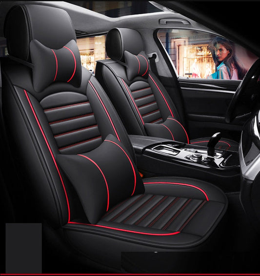 Car Seat Cover Faux Leather Cushion 5 Seater Full Set Front & Rear + Pillows