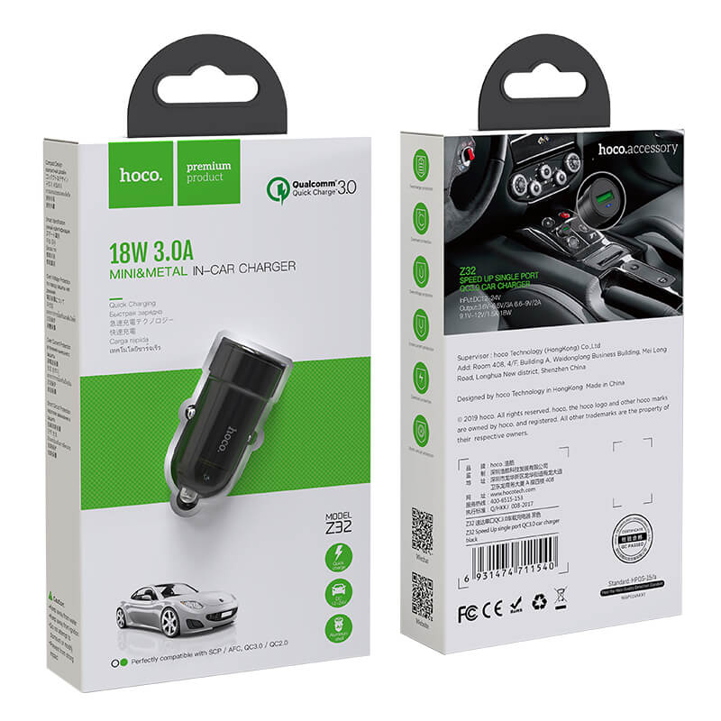 Hoco Single Port QC 3.0 Car Charger 18W Z32