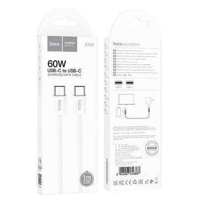 Hoco Braided Type-C to Type-C 60W Fast Charging Data Cable 2m X104