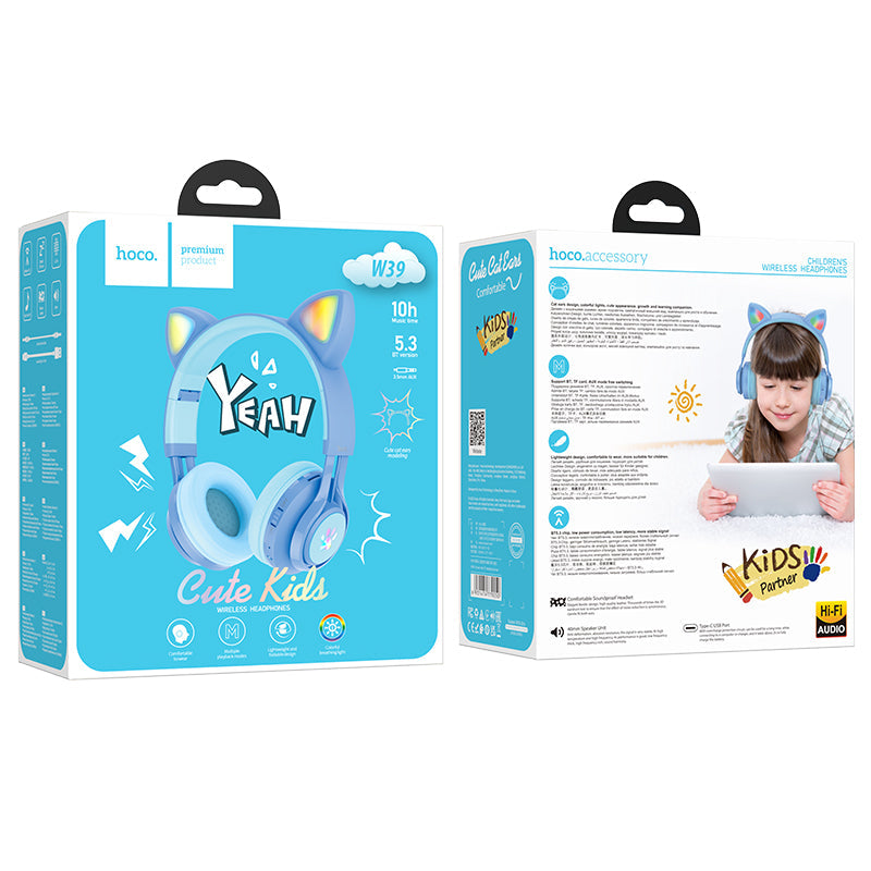 Hoco Cat Ear Bluetooth Headphones for Girls and Kids Ages 3+ W39