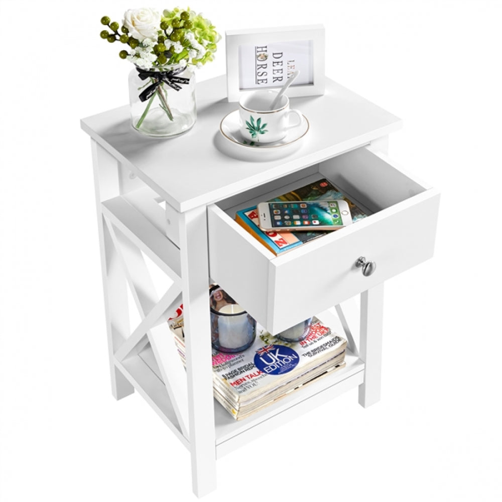 Improved Quality Wood X Shape Bedside End Table Set of 2 Storage Cabinet Nightstand