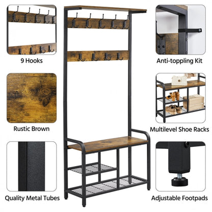 72” H Multifunctional Hall Tree with Bench &amp; Shoe Storage