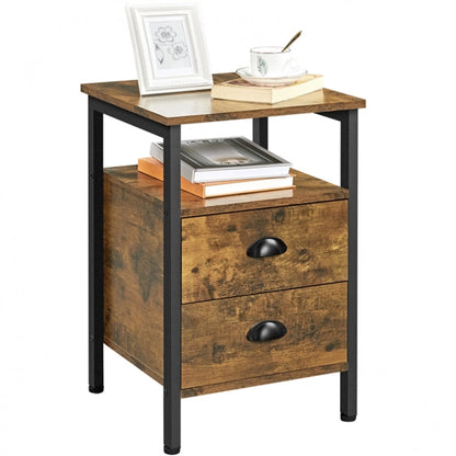 Side Table with 2 Drawers and Open Shelf