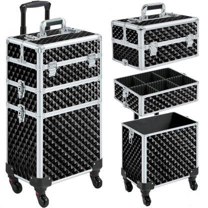 3-in-1 Rolling Makeup Train Case Portable Cosmetic Trolley