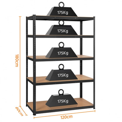 180cm x 120cm x 60cm 5 Tier Display Rack Steel Shelves Pack of 2