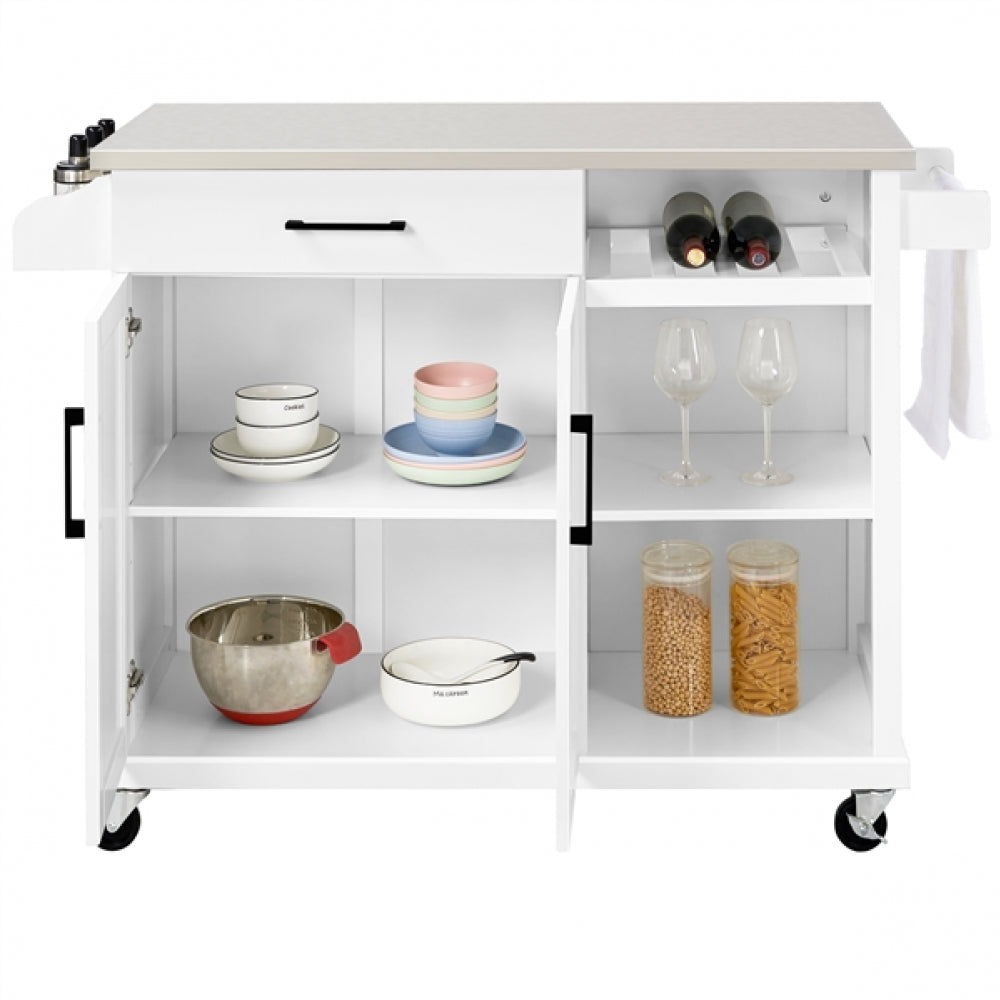 Kitchen Island Cart with Stainless Steel Top & Storage