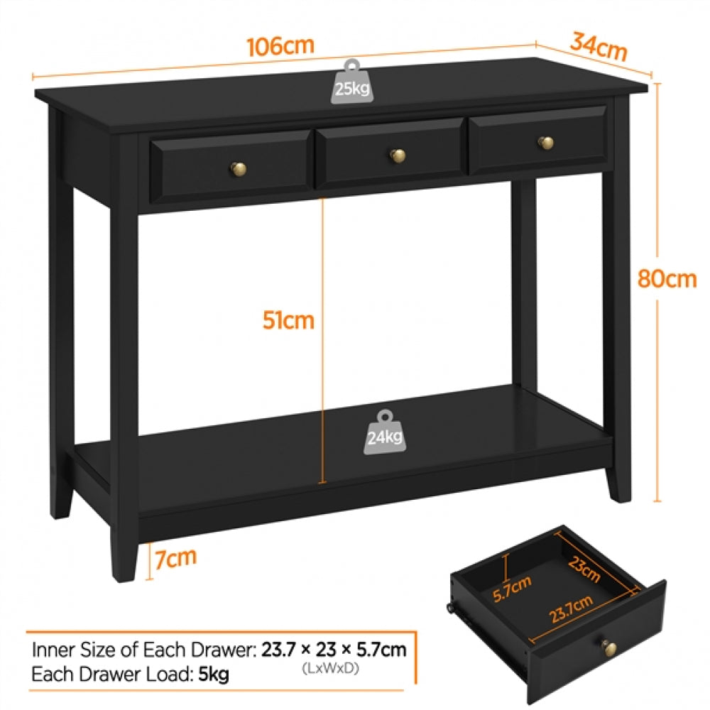 3-Drawer Console Table with Storage Shelf