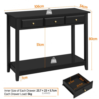 3-Drawer Console Table with Storage Shelf