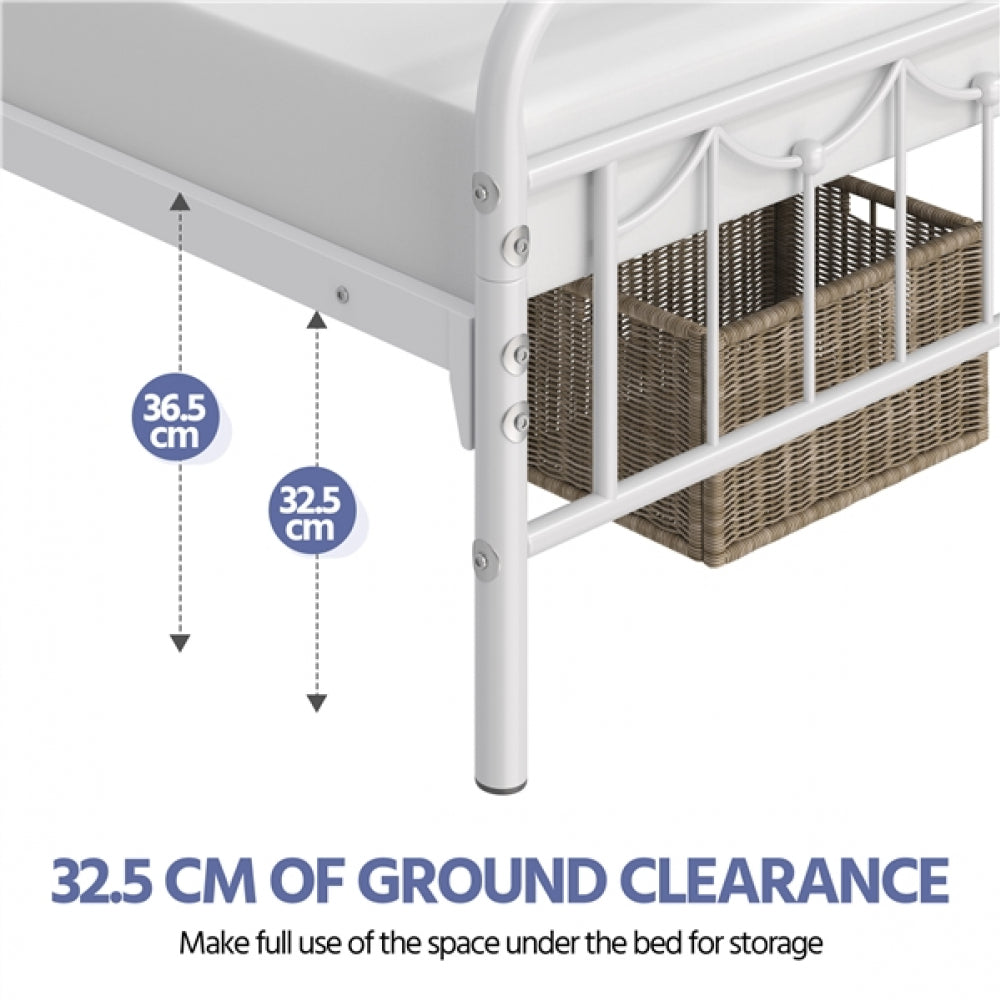 Metal Platform Bed Frame with Vintage Headboard and Footboard