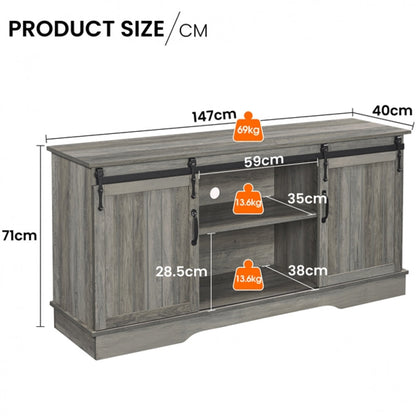 Sliding Barn Door TV Stand Grey Wash TV Cabinet