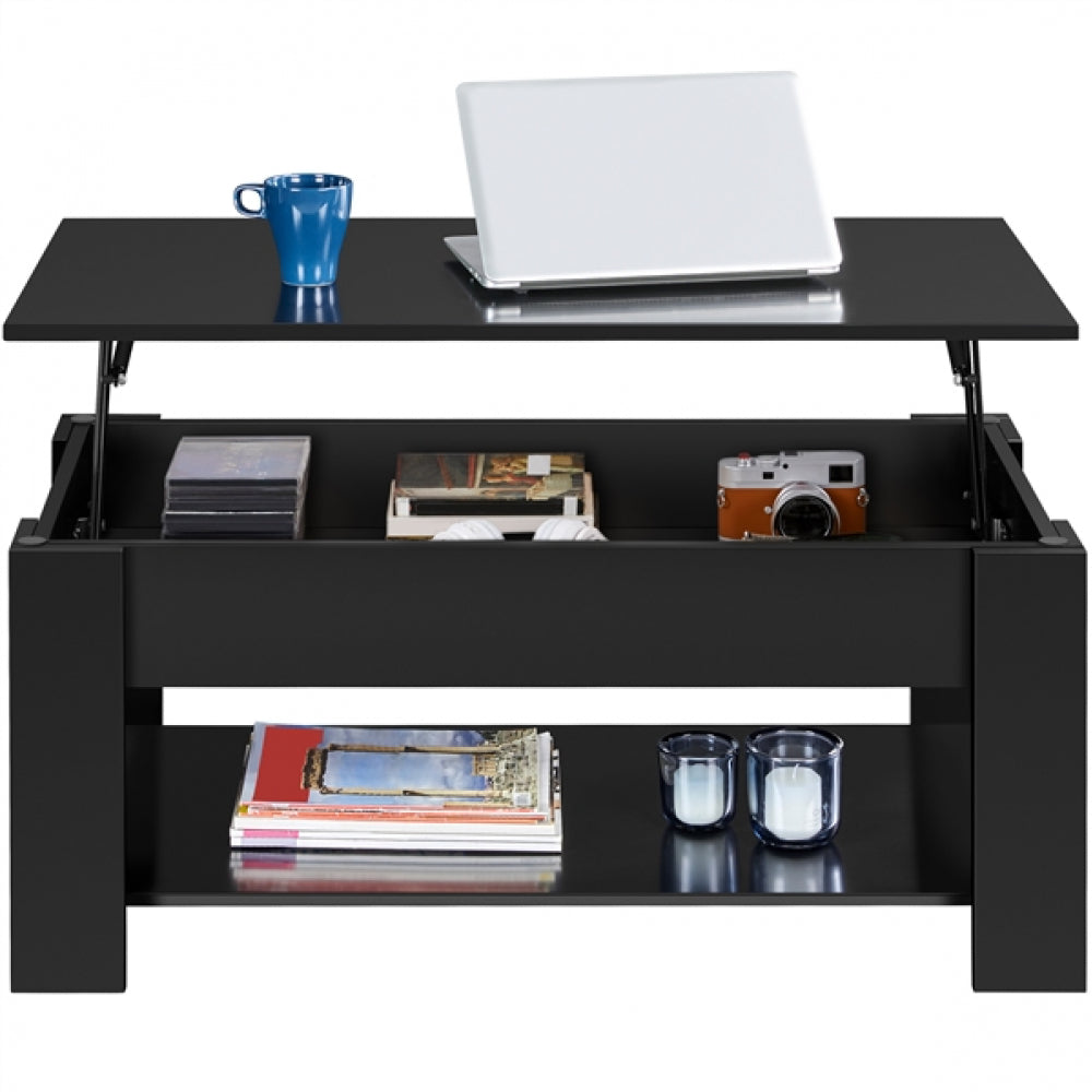 Rustic Lift Top Coffee Table w/ Hidden Compartment & Open Shelf