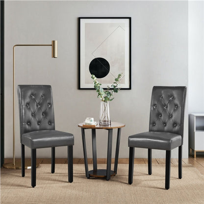 2pcs Dining Chair Button Tufted Padded Faux Leather