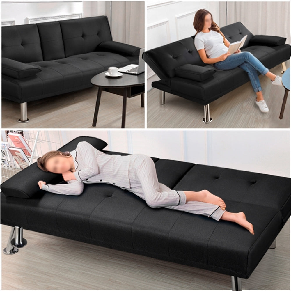 Fabric Upholstered Convertible Futon Sofa Bed