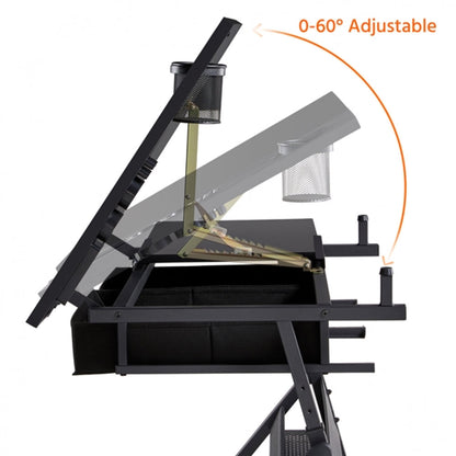 Drafting Table/Stool Set with Adjustable Table Angles & Heights All-in-One