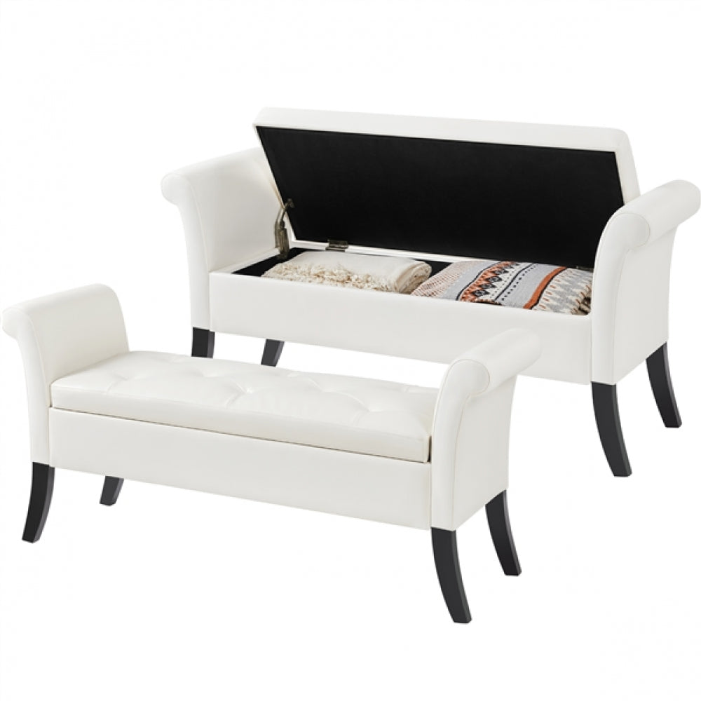 Faux Leather Accent Upholstered Multifunctional Vintage Storage Bench