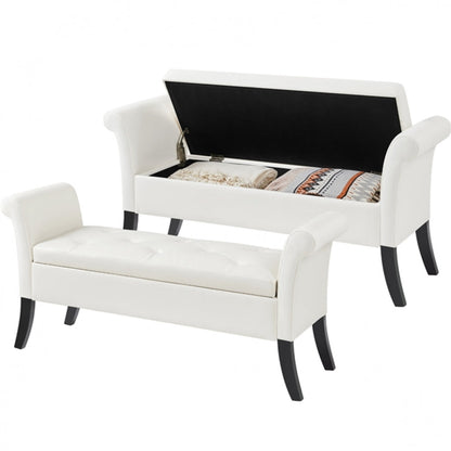 Faux Leather Accent Upholstered Multifunctional Vintage Storage Bench